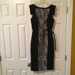 Black dress with grey leopard print panel